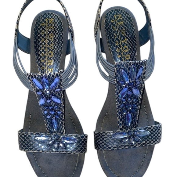 NEW YORK TRANSIT Embellished Cutout Wedges Snakeskin Print Stretch Ankle 8.5 New - Picture 4 of 14